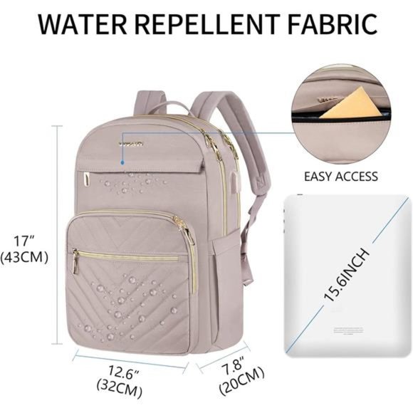 15.6 Inch Laptop Backpack for Women Work Bag Fashion with USB Port, Waterproof - Picture 2 of 6